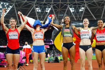 Oslava vícebojařek po skončení soutěže