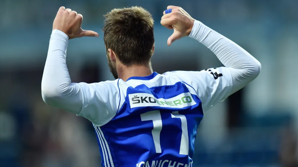 Boleslavský Nikolaj Komličenko slaví gól