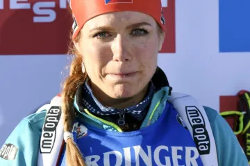 Gabriela Koukalová v emocích při vyhlášení vítězek