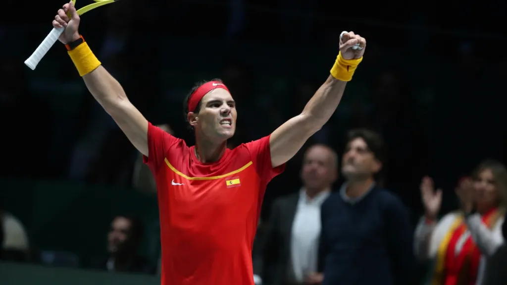 Rafael Nadal se raduje z vítězství v utkání Davis Cupu