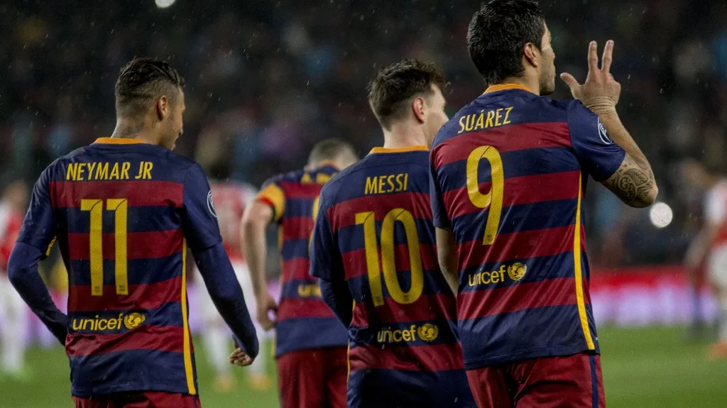 Barcelonské ofenzivní trio Messi, Suárez, Neymar