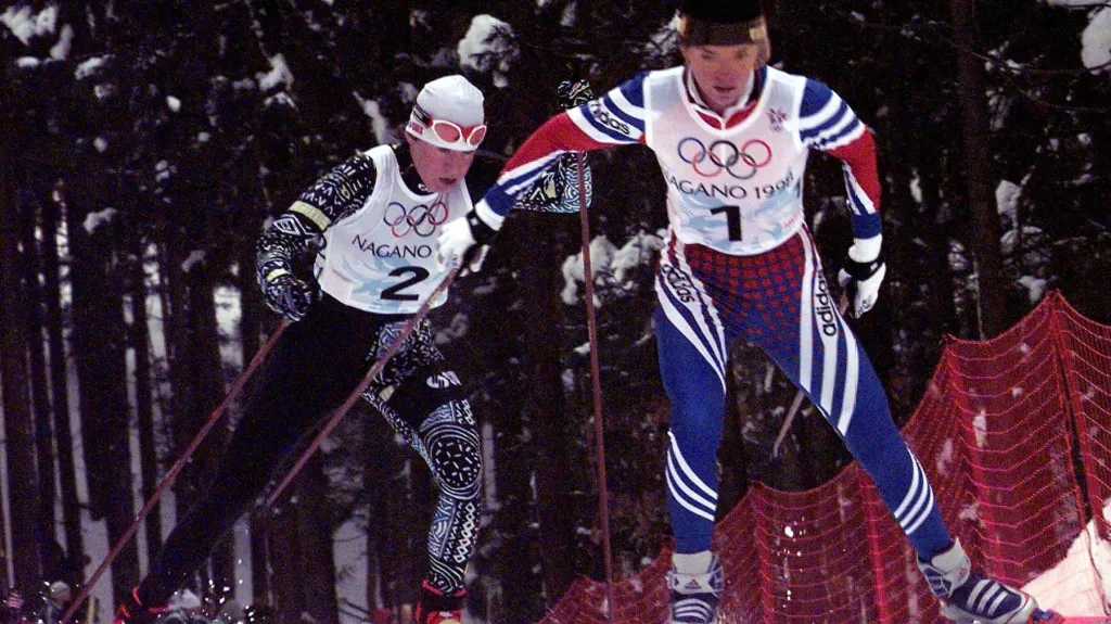 Kateřina Neumannová s Larisou Lazutinovou v naganské stíhačce