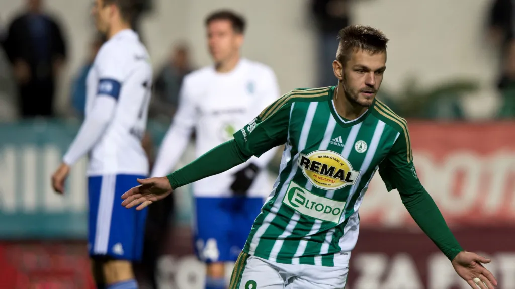 Milan Jirásek oslavuje vstřelený gól