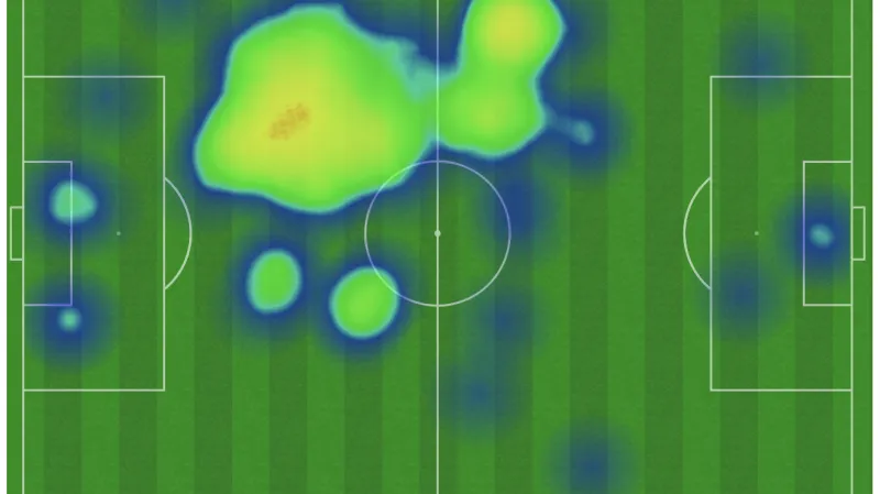 Heatmapa pohybu Václava Jemelky v utkání proti Albánii