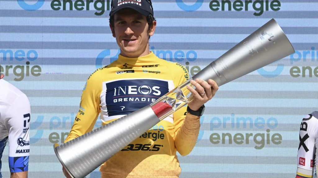 Geraint Thomas po vítězství na závodě Kolem Švýcarska