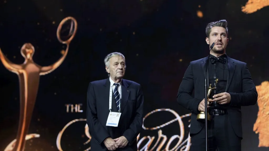 Marcel Hirscher při děkovné řeči na předávání cen ANOC