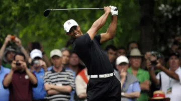 Tiger Woods při tréninku na Masters