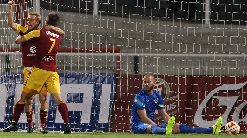 Tomáš Berger se raduje z gólu proti Spartě