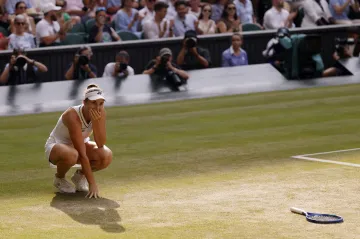 Linda Nosková vstřebává první emoce po vítězství v semifinále Wimbledonu