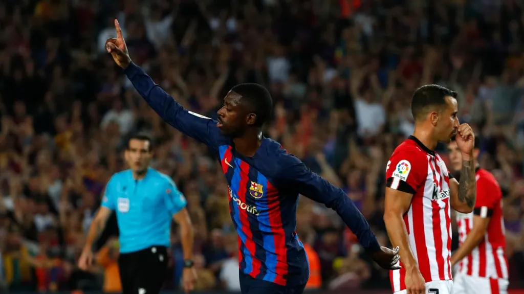 Ousmane Dembélé slaví trefu proti Bilbau