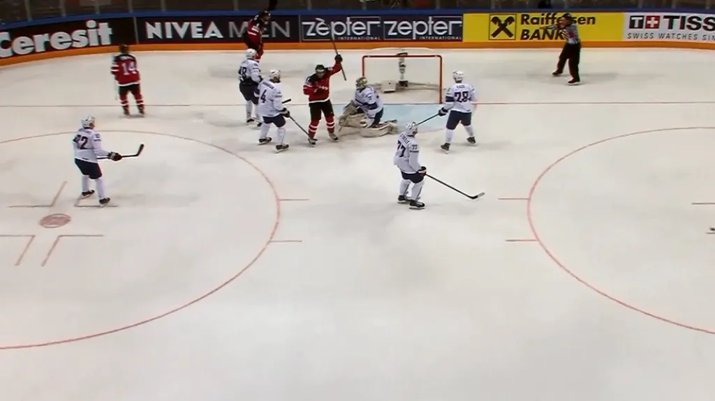 Gól v utkání Francie - Kanada: Eberle - 0:2 (13. min.)