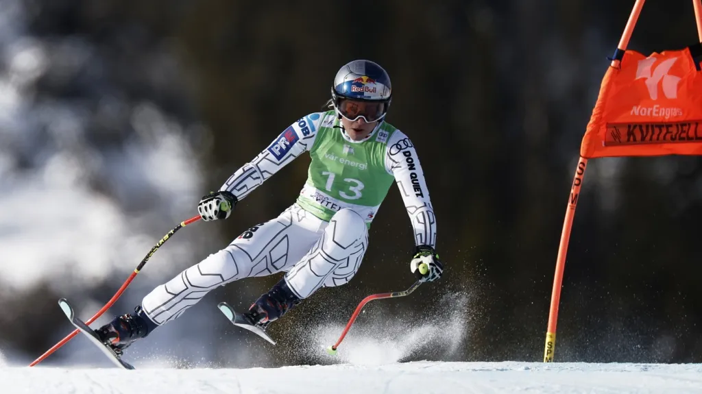 Ester Ledecká na trati super-G v Kvitfjellu