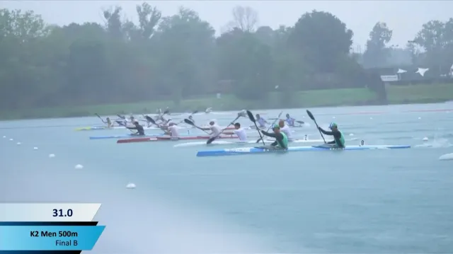 Finále B deblkajakářů na MS na 500 metrů se Špicarem a Havlem