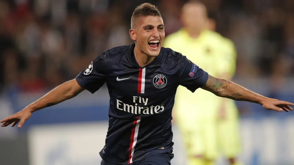 Marco Verratti slaví gól do sítě Barcelony