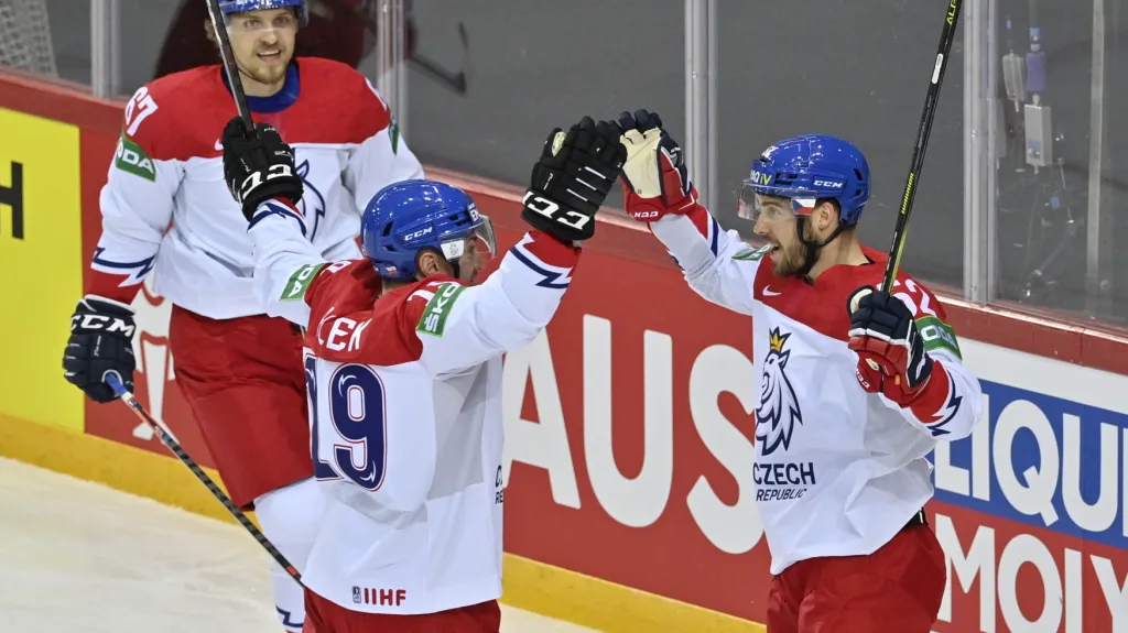 Radost českých hokejistů na MS v Lotyšsku