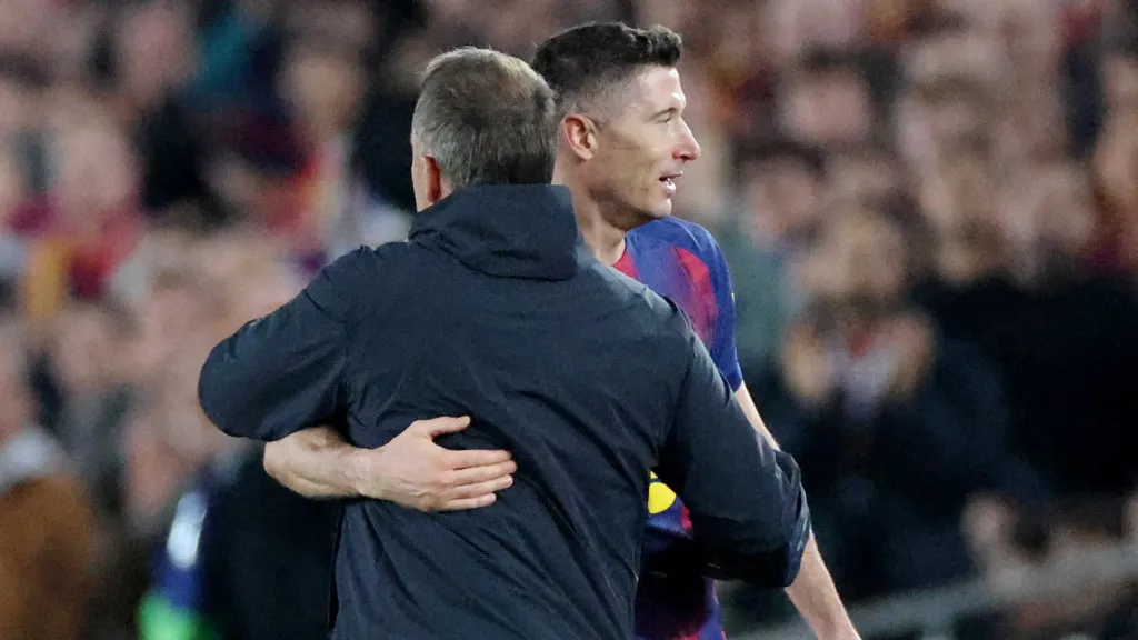 Robert Lewandowski v zápase Barcelony s Newcastlem