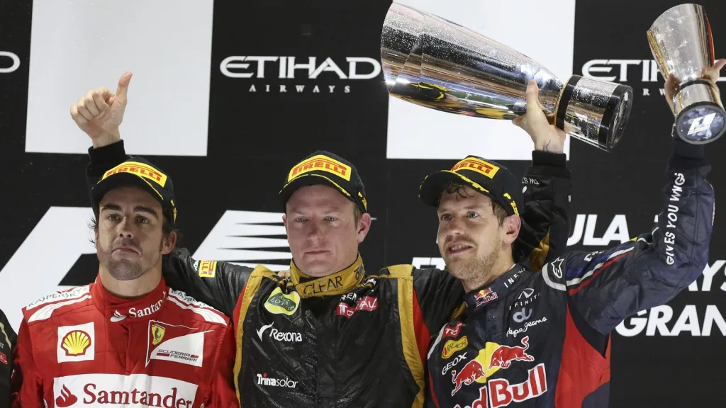 Alonso, Räikkönen a Vettel na pódiu