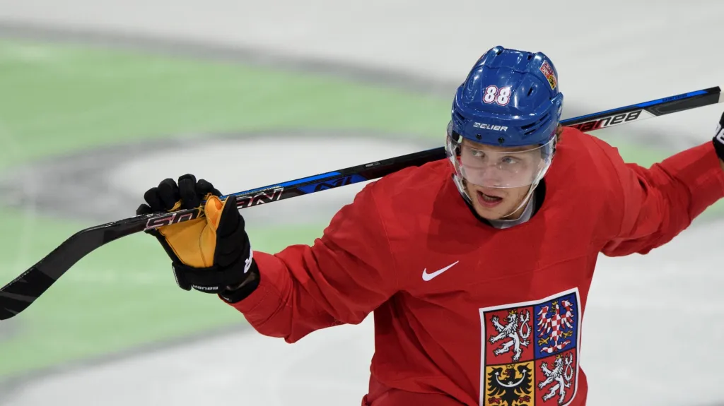 David Pastrňák při tréninku české reprezentace