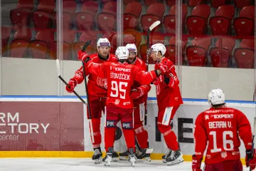 Radost hokejistů Slavie Praha