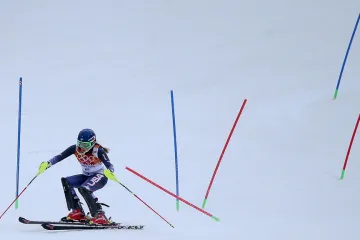 Mikaela Shiffrinová na trati olympijského slalomu
