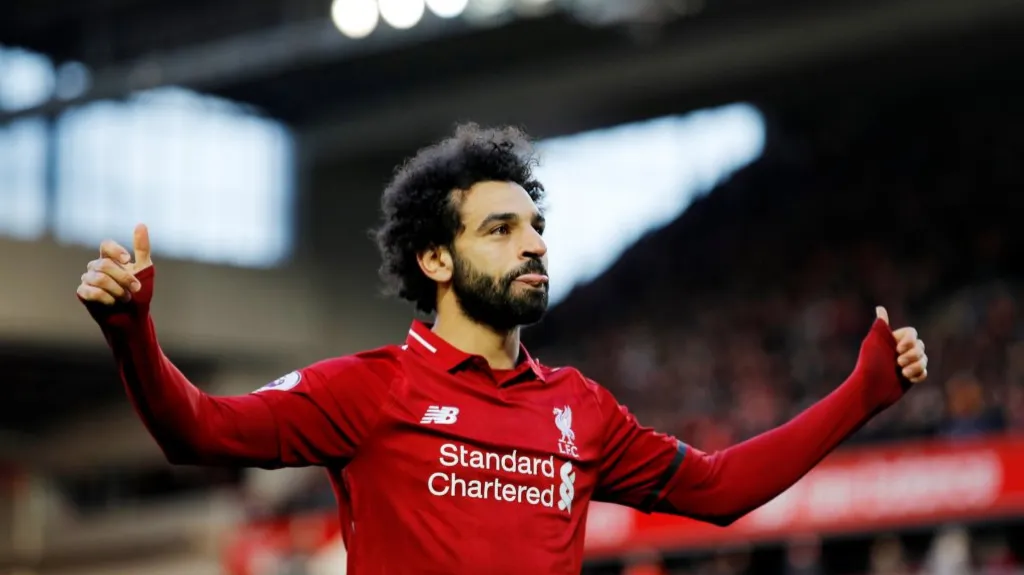 Mohamed Salah z Liverpoolu se raduje z gólu