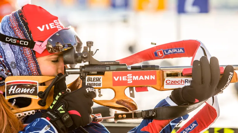 Gabriela Soukalová při tréninku v Chanty Mansijsku