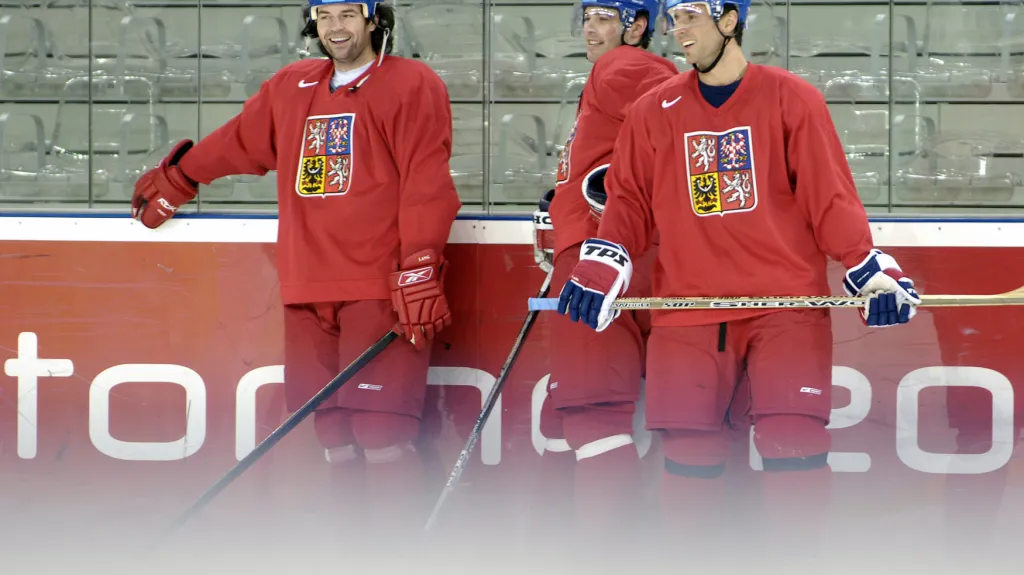 Robert Lang s Jaromírem Jágrem a Martinem Ručinským