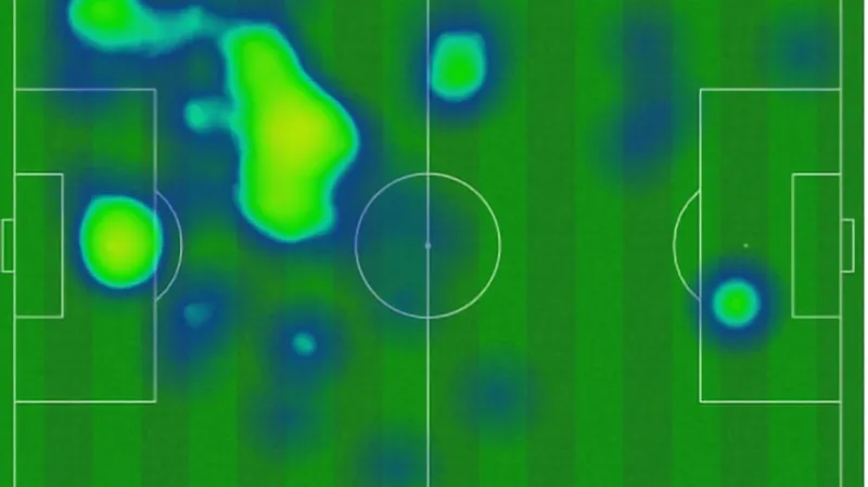 Heatmapa doteků s míčem Ladislava Krejčího