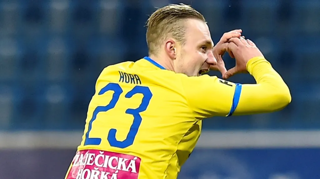 Jakub Hora z Teplic slaví gól