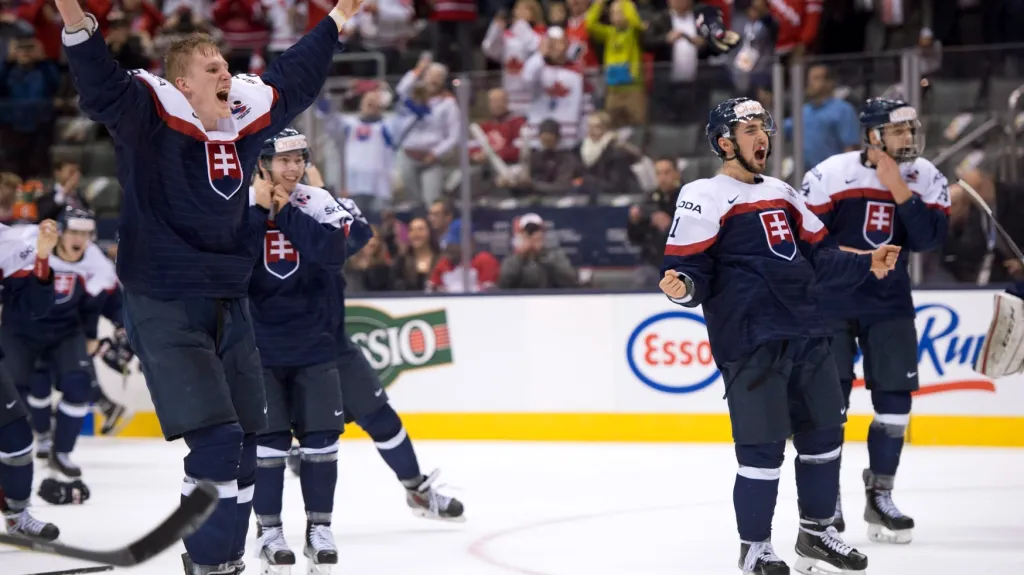 Slavící slovenští hokejisté