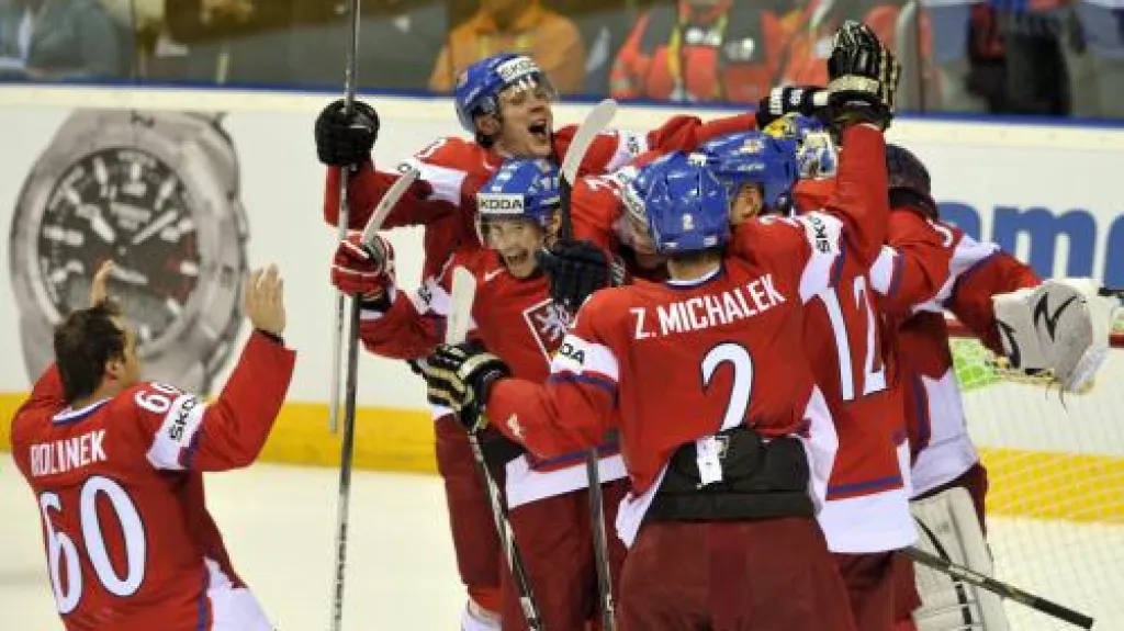 Radost českých hokejistů z bronzu