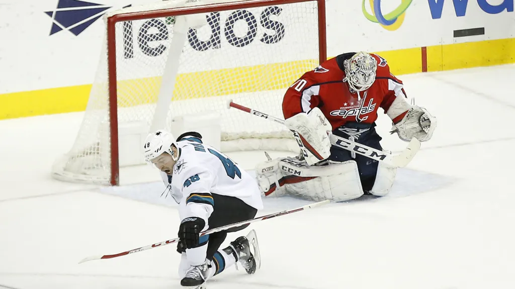 Tomáš Hertl se raduje z branky proti Washingtonu