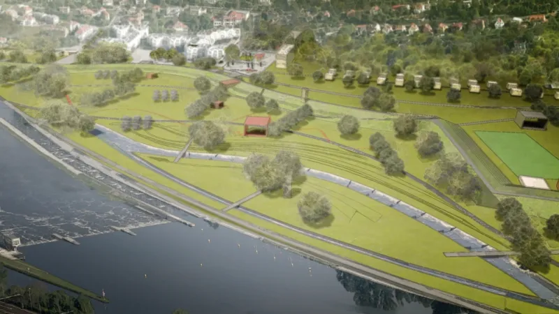 Vizualizace nové dráhy pro vodní slalom v Troji