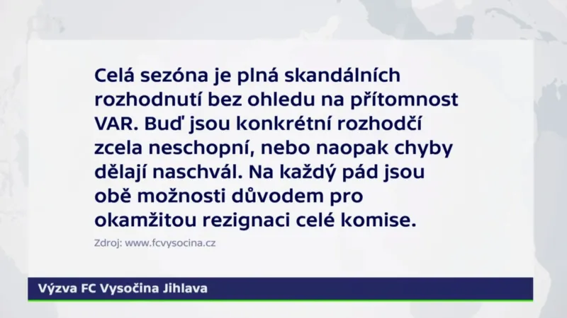 Jihlava vyzývá k rezignaci klíčové muže Komise rozhodčích
