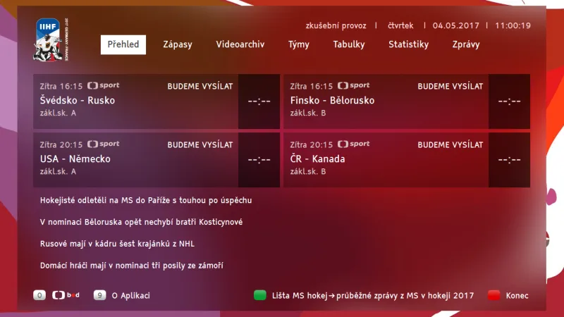Aplikace pro HbbTV k MS v hokeji