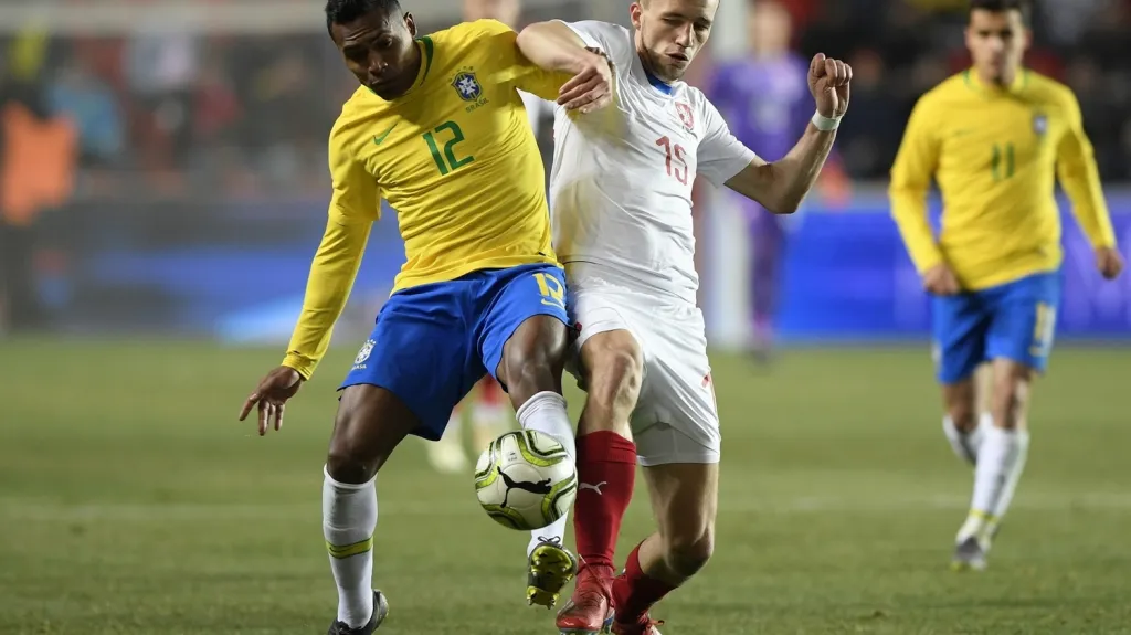Tomáš Souček v utkání s Brazílií