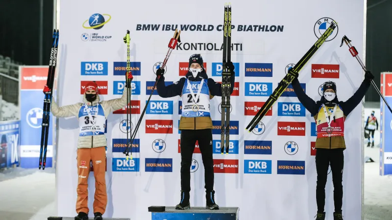 Stupně vítězů po sprintu v Kontiolahti