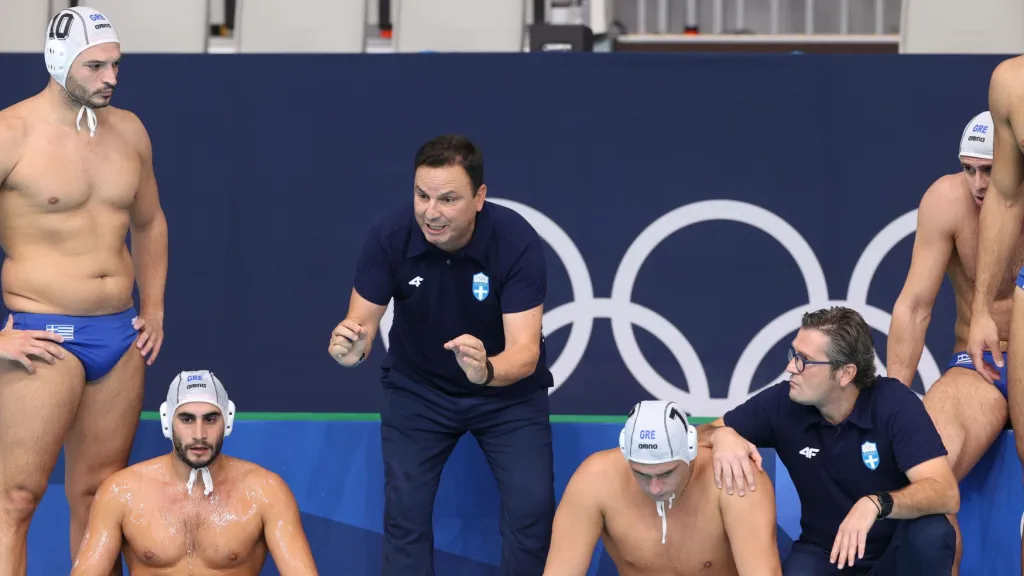 Střídačka vodních pólistů Řecka