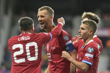 Kapitán české reprezentace Tomáš Souček slaví gól