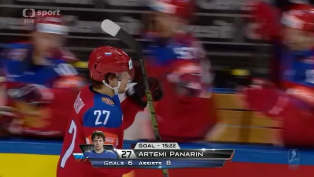 Gól v utkání Rusko - USA: Panarin - 5:1 (36. min.)