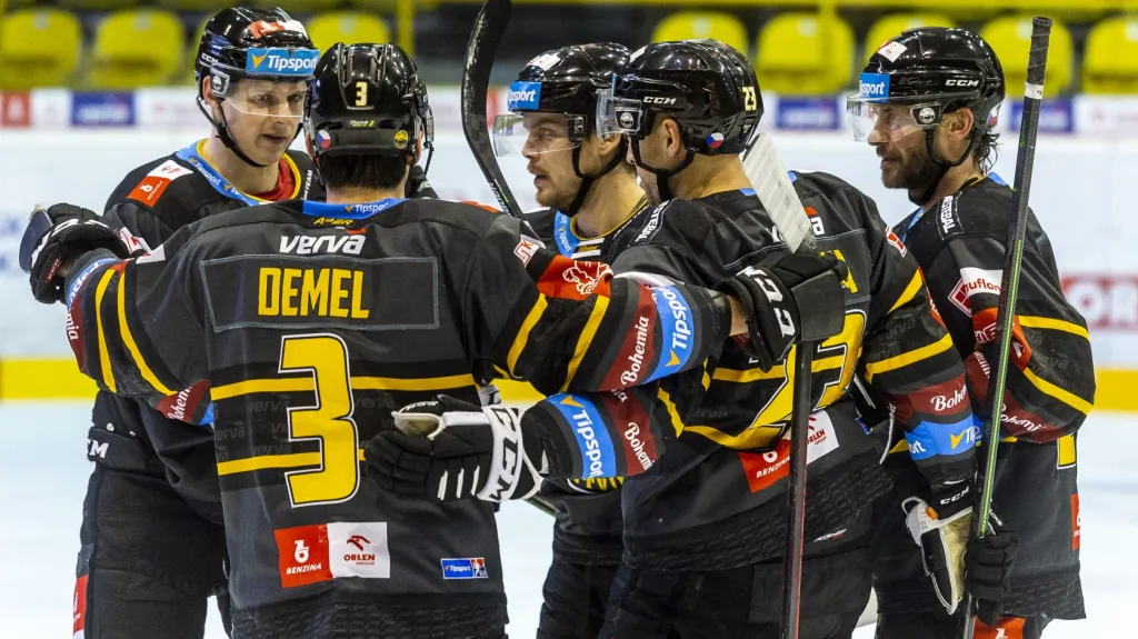 Hokejisté Litvínova se radují z gólu