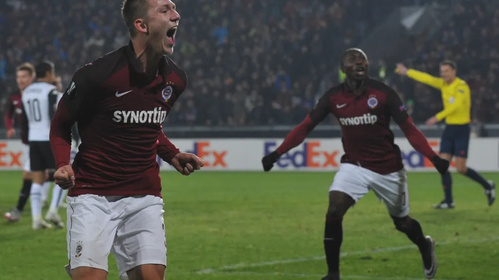 Sparťanská radost z vítězného gólu proti Krasnodaru