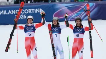 Závěr druhého kola obřího slalomu s vítězným Lucasem Pinheirem Braathenem