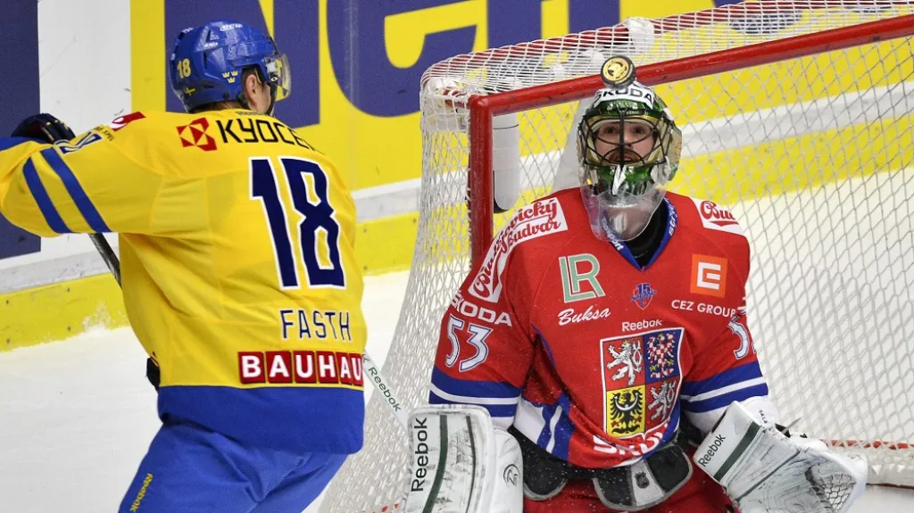 Alexander Salák v utkání se Švédy