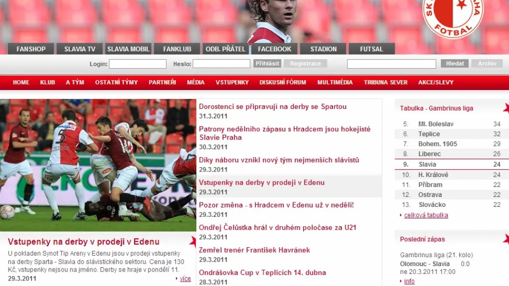 Webové stránky Slavie Praha