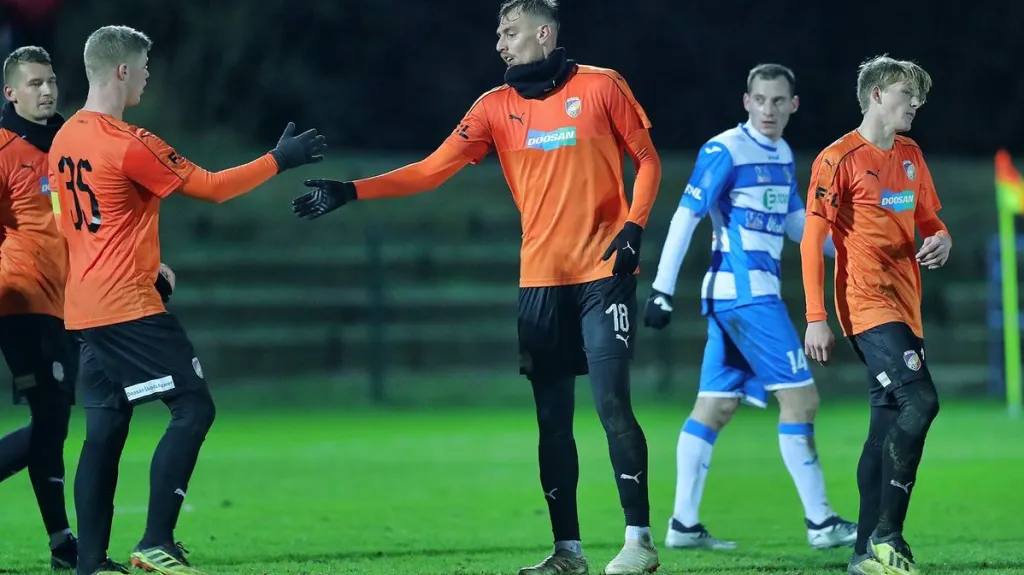 Fotbalisté Viktorie Plzeň se radují z gólu proti Ústí nad Labem