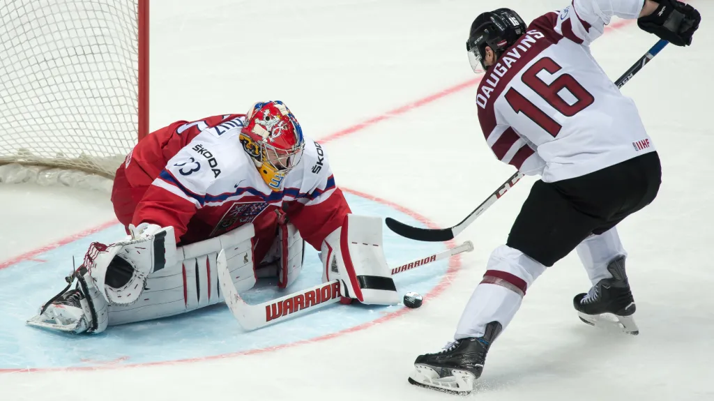 Pavel Francouz v zápase proti Lotyšsku