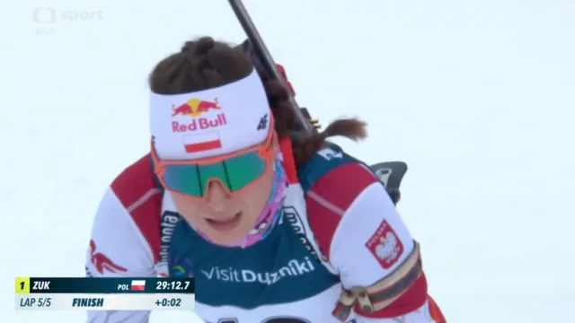 Sestřih stíhacího závodu biatlonistek na ME