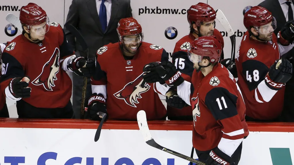 Martin Hanzal přijímá gratulace od spoluhráčů