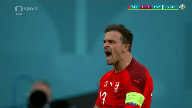 Gól v utkání Švýcarsko – Španělsko: Shaqiri – 1:1 (68. min.)